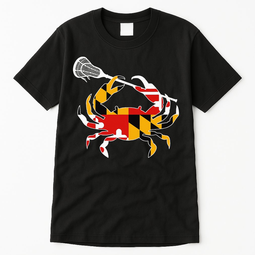 Maryland State Flag Crab Lacrosse Complete Stick Tall T-Shirt