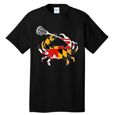 Maryland State Flag Crab Lacrosse Complete Stick Tall T-Shirt