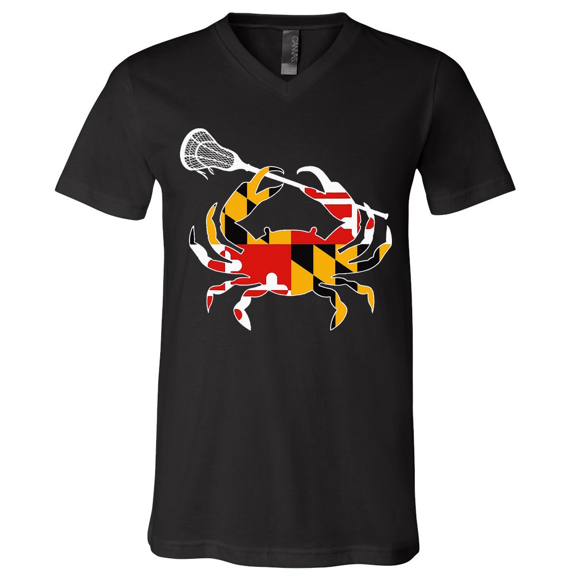 Maryland State Flag Crab Lacrosse Complete Stick V-Neck T-Shirt