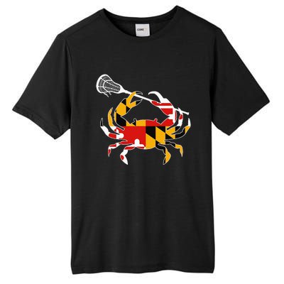 Maryland State Flag Crab Lacrosse Complete Stick Tall Fusion ChromaSoft Performance T-Shirt