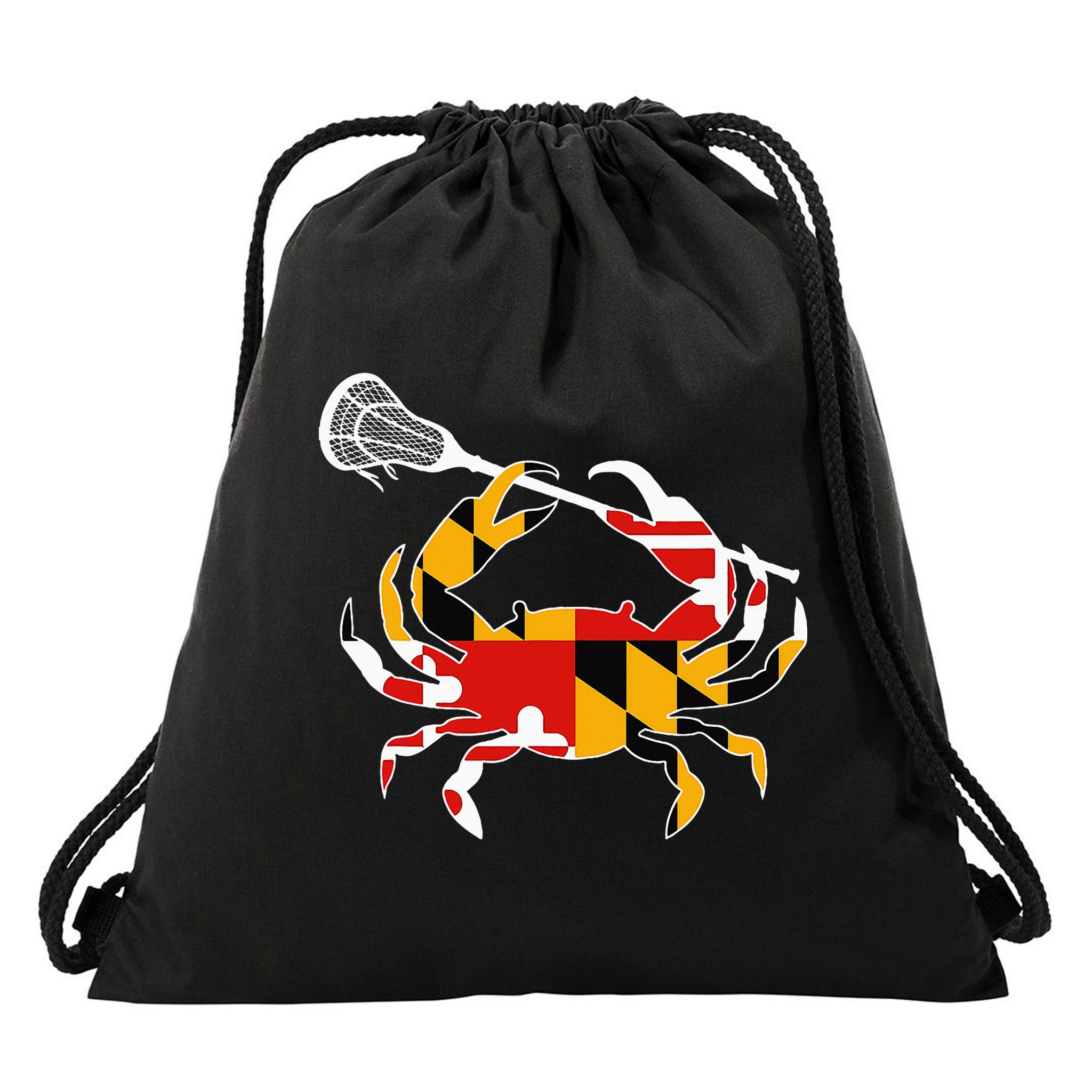 Maryland State Flag Crab Lacrosse Complete Stick Drawstring Bag