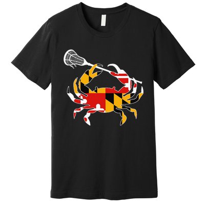 Maryland State Flag Crab Lacrosse Complete Stick Premium T-Shirt