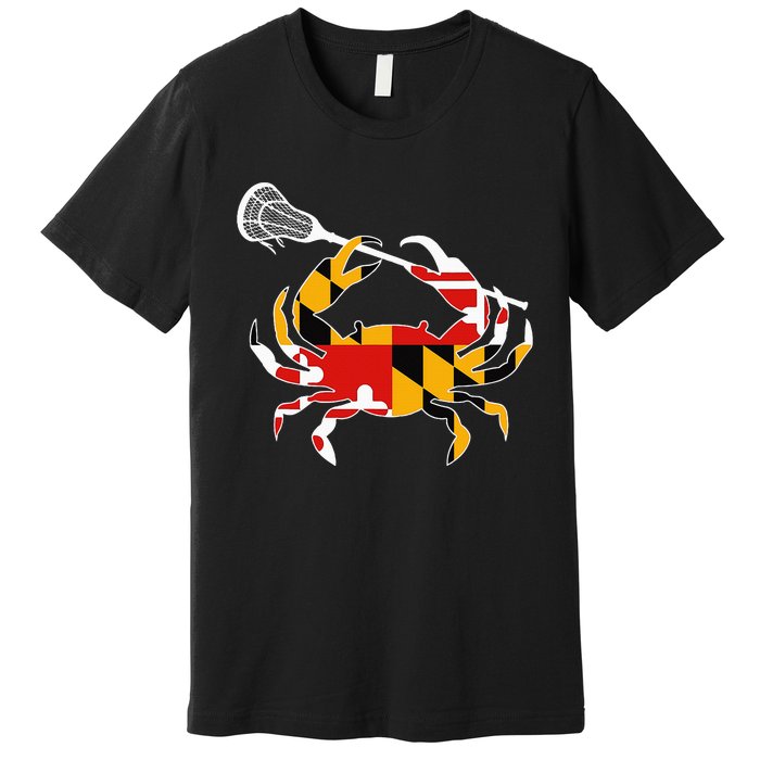 Maryland State Flag Crab Lacrosse Complete Stick Premium T-Shirt