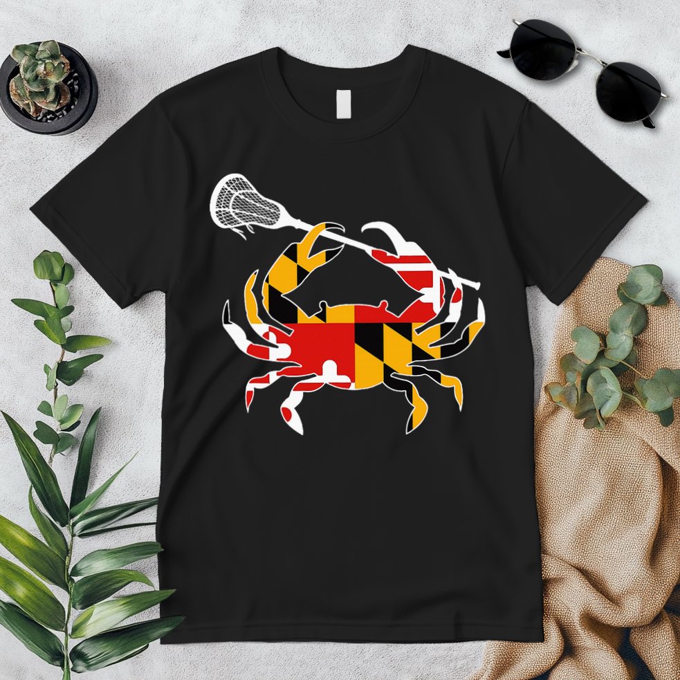Maryland State Flag Crab Lacrosse Complete Stick Premium T-Shirt