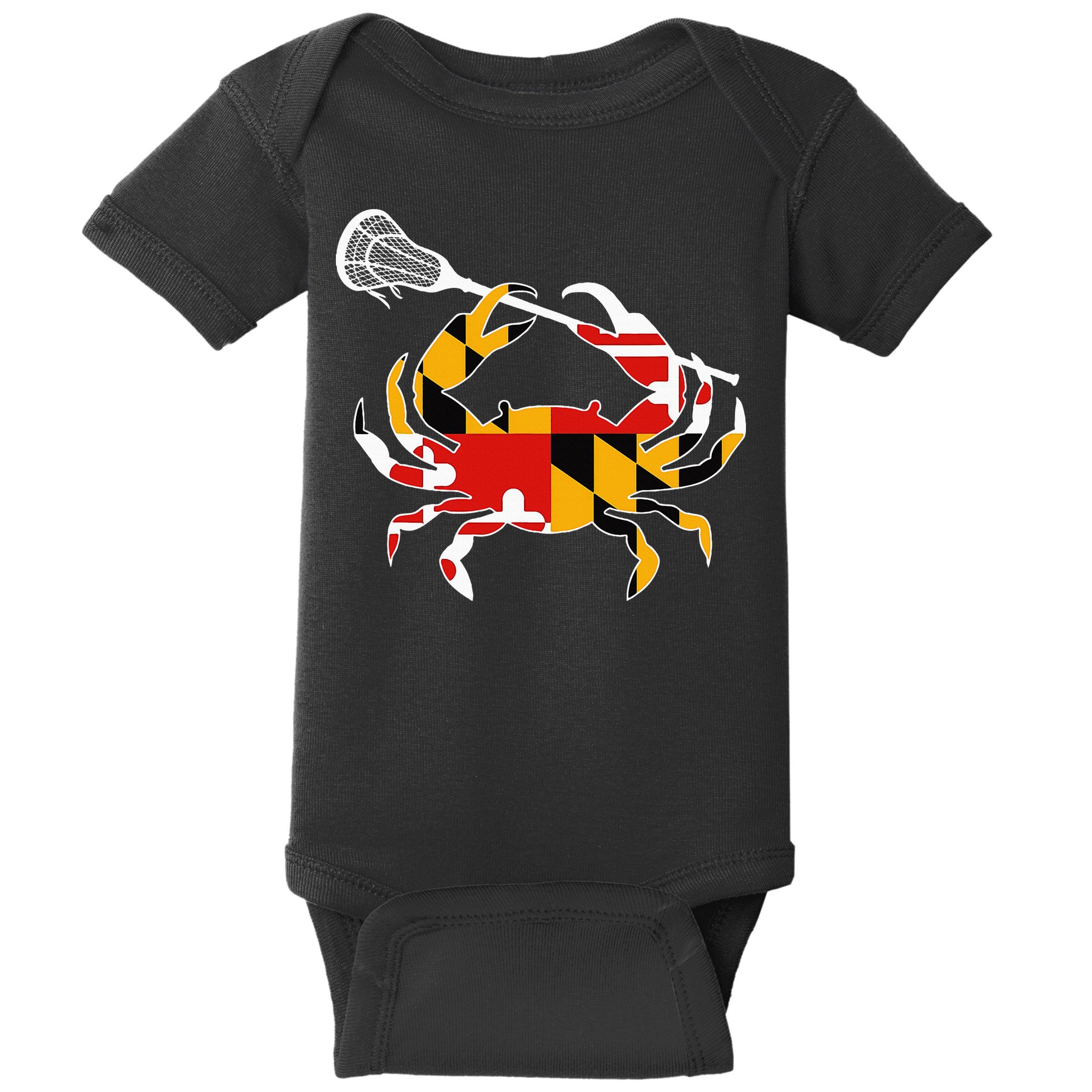 Maryland State Flag Crab Lacrosse Complete Stick Baby Bodysuit