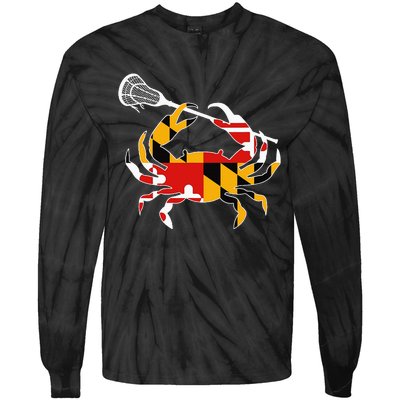 Maryland State Flag Crab Lacrosse Complete Stick Tie-Dye Long Sleeve Shirt