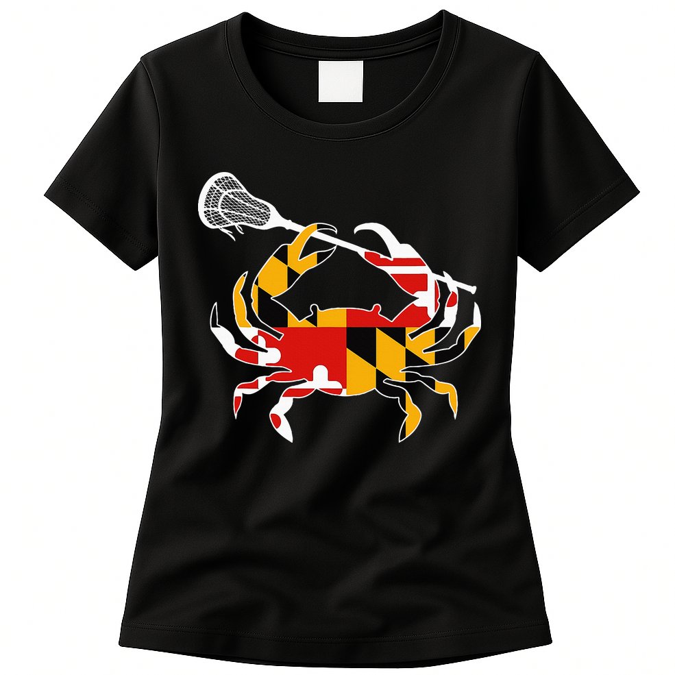 Maryland State Flag Crab Lacrosse Complete Stick Womens T-Shirt
