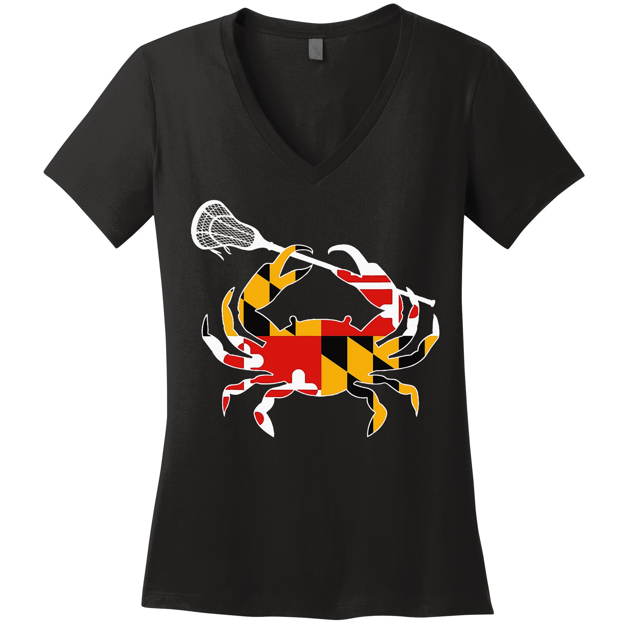Maryland State Flag Crab Lacrosse Complete Stick Women's V-Neck T-Shirt