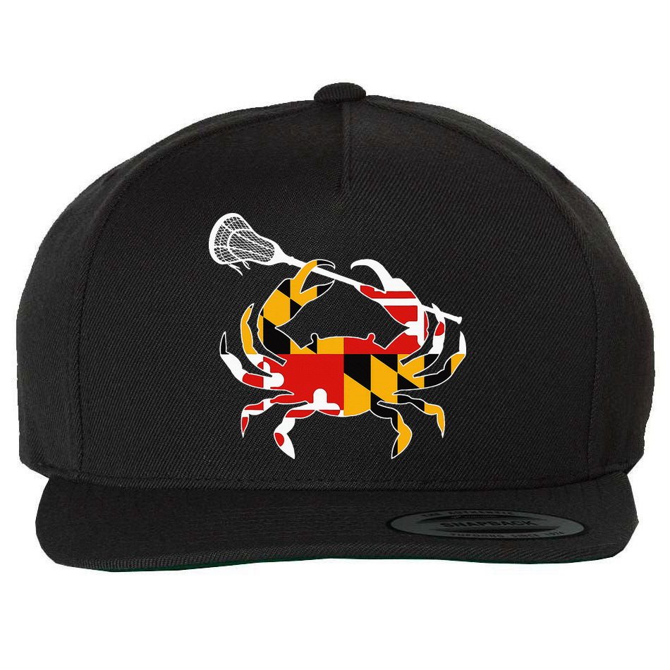 Maryland State Flag Crab Lacrosse Complete Stick Wool Snapback Cap