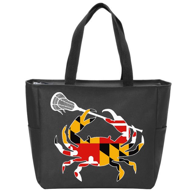 Maryland State Flag Crab Lacrosse Complete Stick Zip Tote Bag