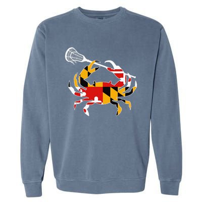 Maryland State Flag Crab Lacrosse Complete Stick Garment-Dyed Sweatshirt