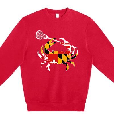 Maryland State Flag Crab Lacrosse Complete Stick Premium Crewneck Sweatshirt