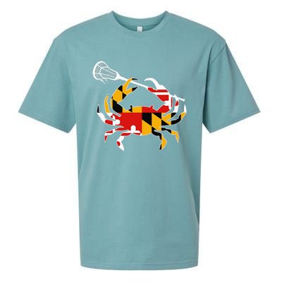 Maryland State Flag Crab Lacrosse Complete Stick Sueded Cloud Jersey T-Shirt