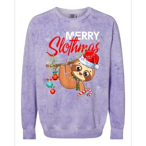 Merry Slothmas Funny Christmas Lights Pajama For Sloth Lover Gift Colorblast Crewneck Sweatshirt