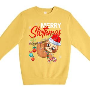 Merry Slothmas Funny Christmas Lights Pajama For Sloth Lover Gift Premium Crewneck Sweatshirt