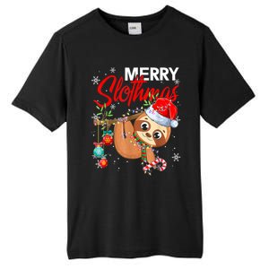 Merry Slothmas Funny Christmas Lights Pajama For Sloth Lover Gift Tall Fusion ChromaSoft Performance T-Shirt