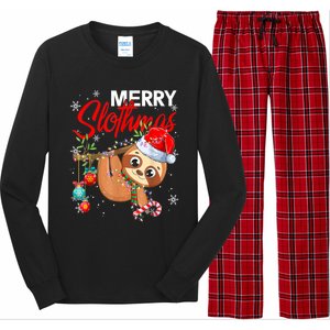 Merry Slothmas Funny Christmas Lights Pajama For Sloth Lover Gift Long Sleeve Pajama Set