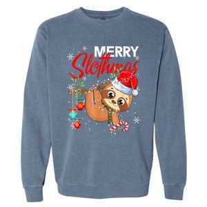 Merry Slothmas Funny Christmas Lights Pajama For Sloth Lover Gift Garment-Dyed Sweatshirt