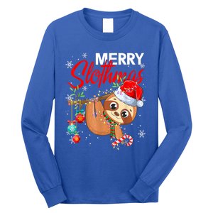 Merry Slothmas Funny Christmas Lights Pajama For Sloth Lover Gift Long Sleeve Shirt