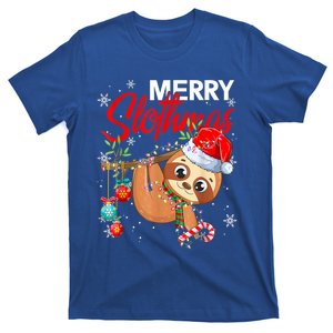 Merry Slothmas Funny Christmas Lights Pajama For Sloth Lover Gift T-Shirt