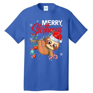 Merry Slothmas Funny Christmas Lights Pajama For Sloth Lover Gift Tall T-Shirt