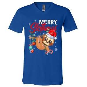 Merry Slothmas Funny Christmas Lights Pajama For Sloth Lover Gift V-Neck T-Shirt