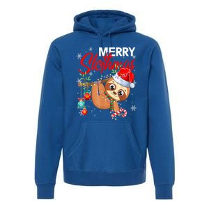 Merry Slothmas Funny Christmas Lights Pajama For Sloth Lover Gift Premium Hoodie