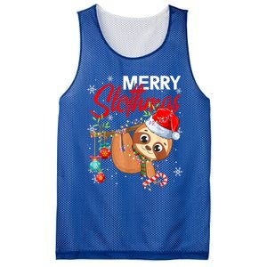 Merry Slothmas Funny Christmas Lights Pajama For Sloth Lover Gift Mesh Reversible Basketball Jersey Tank