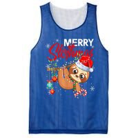 Merry Slothmas Funny Christmas Lights Pajama For Sloth Lover Gift Mesh Reversible Basketball Jersey Tank