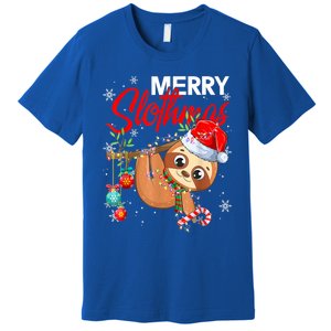 Merry Slothmas Funny Christmas Lights Pajama For Sloth Lover Gift Premium T-Shirt