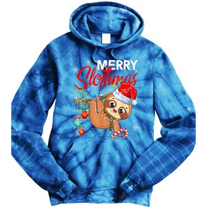 Merry Slothmas Funny Christmas Lights Pajama For Sloth Lover Gift Tie Dye Hoodie