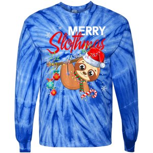 Merry Slothmas Funny Christmas Lights Pajama For Sloth Lover Gift Tie-Dye Long Sleeve Shirt