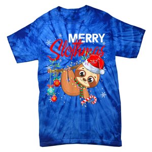 Merry Slothmas Funny Christmas Lights Pajama For Sloth Lover Gift Tie-Dye T-Shirt