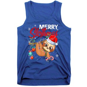 Merry Slothmas Funny Christmas Lights Pajama For Sloth Lover Gift Tank Top