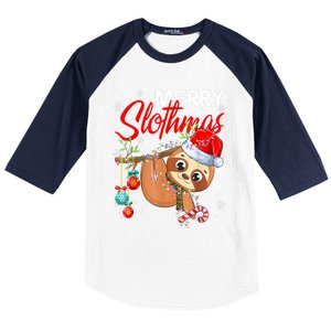 Merry Slothmas Funny Christmas Lights Pajama For Sloth Lover Gift Baseball Sleeve Shirt