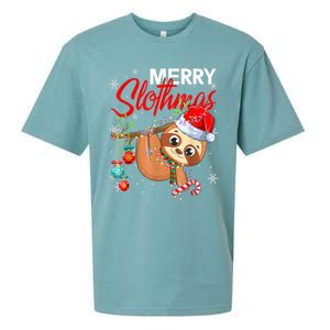 Merry Slothmas Funny Christmas Lights Pajama For Sloth Lover Gift Sueded Cloud Jersey T-Shirt