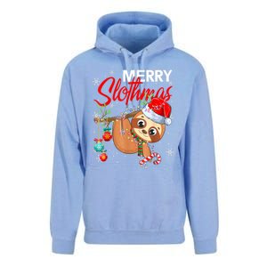 Merry Slothmas Funny Christmas Lights Pajama For Sloth Lover Gift Unisex Surf Hoodie