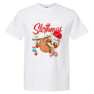 Merry Slothmas Funny Christmas Lights Pajama For Sloth Lover Gift Garment-Dyed Heavyweight T-Shirt