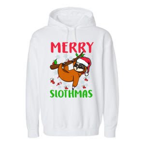 Merry Slothmas Funny Gift Garment-Dyed Fleece Hoodie