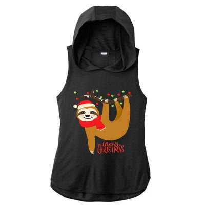 Merry Slothmas Funny Christmas Pajama For Sloth Lovers Gift Ladies PosiCharge Tri-Blend Wicking Draft Hoodie Tank