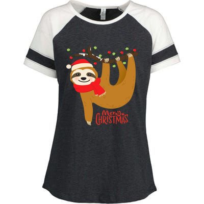 Merry Slothmas Funny Christmas Pajama For Sloth Lovers Gift Enza Ladies Jersey Colorblock Tee