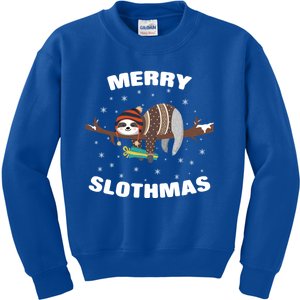 Merry Slothmas Funny Gift Sloth Lovers Christmas Cool Gift Kids Sweatshirt