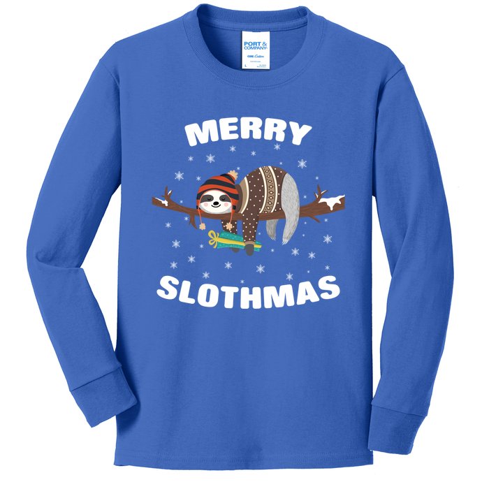 Merry Slothmas Funny Gift Sloth Lovers Christmas Cool Gift Kids Long Sleeve Shirt