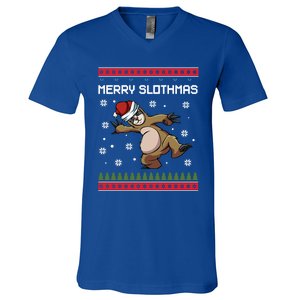 Merry Slothmas Funny Sloth Animal Christmas Lover Quotes Gift V-Neck T-Shirt