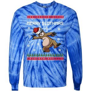 Merry Slothmas Funny Sloth Animal Christmas Lover Quotes Gift Tie-Dye Long Sleeve Shirt