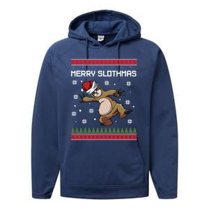 Merry Slothmas Funny Sloth Animal Christmas Lover Quotes Gift Performance Fleece Hoodie