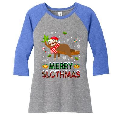 Merry Slothmas Funny Sloth Christmas Sleepy Sloth Napping Gift Women's Tri-Blend 3/4-Sleeve Raglan Shirt