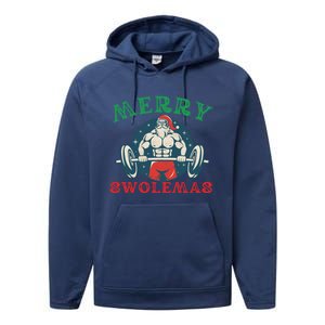 Merry Swolemas Funny Bodybuilding Santa Christmas Lift Gym Gift Performance Fleece Hoodie