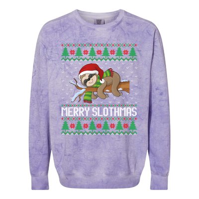 Merry Slothmas Funny Sloth Christmas Trees Ugly Xmas Sweater Gift Colorblast Crewneck Sweatshirt