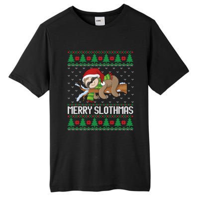 Merry Slothmas Funny Sloth Christmas Trees Ugly Xmas Sweater Gift Tall Fusion ChromaSoft Performance T-Shirt